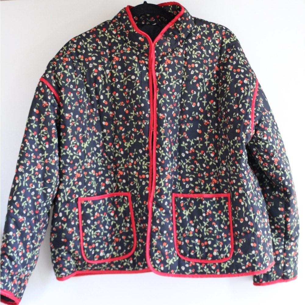 Floral Quilted Jacket with Red Trim